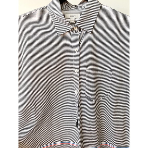 J. CREW Women's Black/White Stripe Half Button Popover Boyfriend Shirt sz 0 - Picture 5 of 10